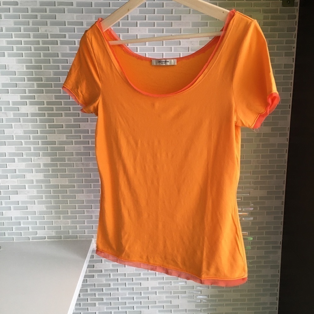 Liz Claiborne Orange T-Shirt with Mesh Edging